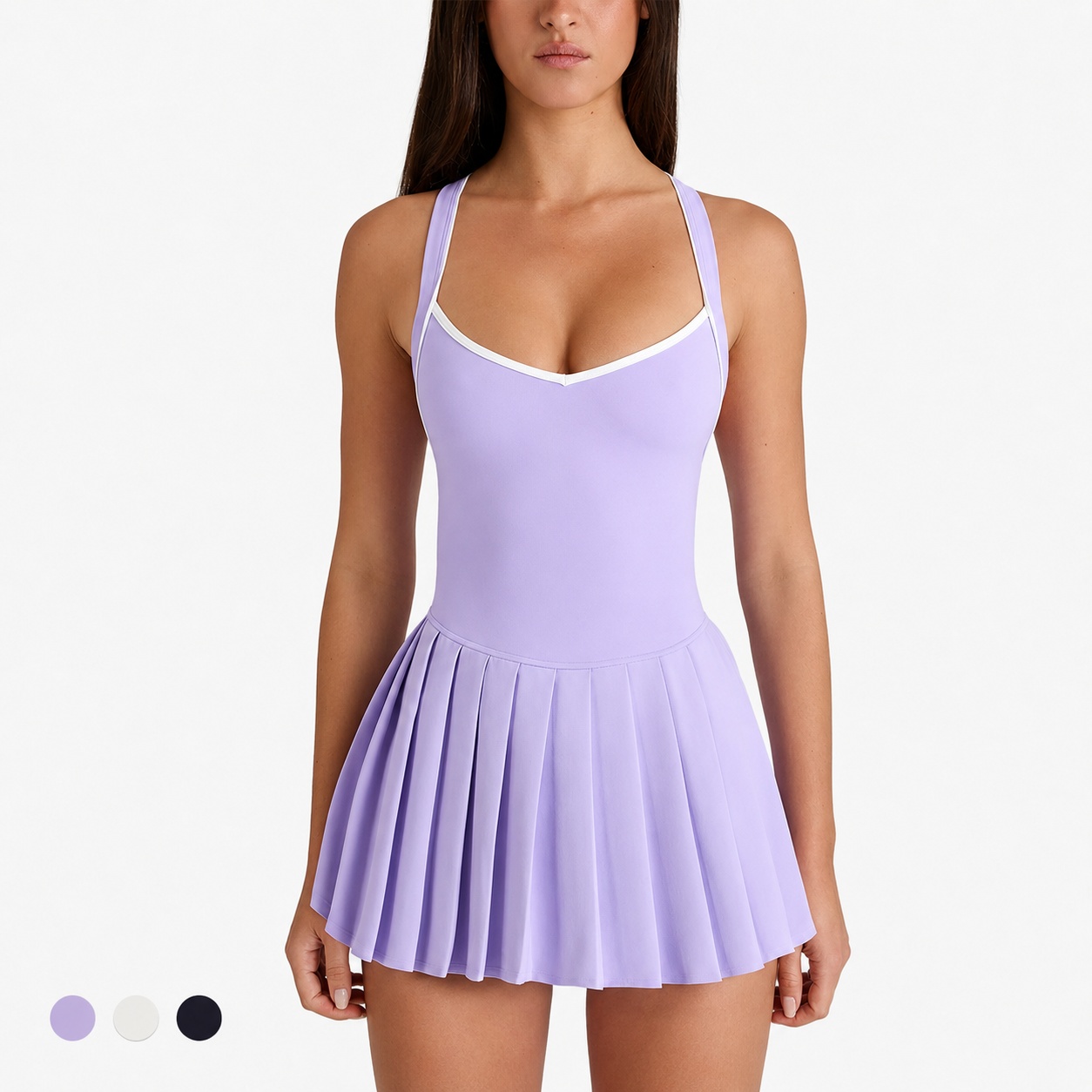 Lavender Pleated Tennis Dress for private label OEM activewear manufacturing