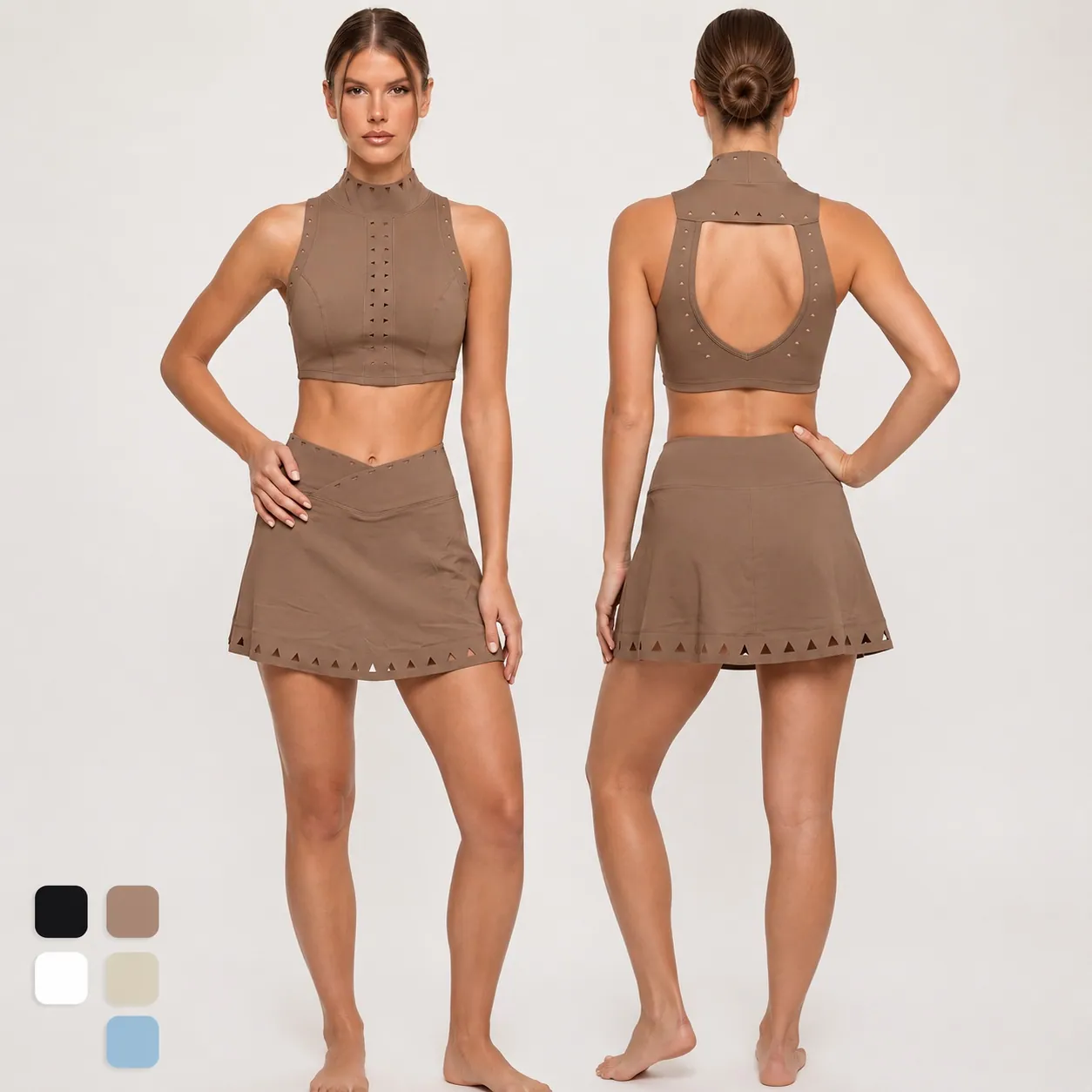 TD-022 High Neck Open Back Skirt Set