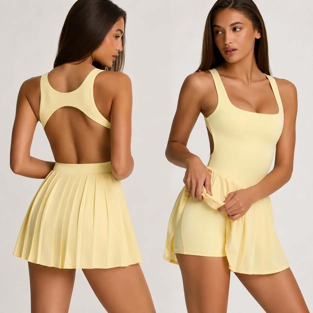 TD-027 Butter Yellow Open Back Tennis Set