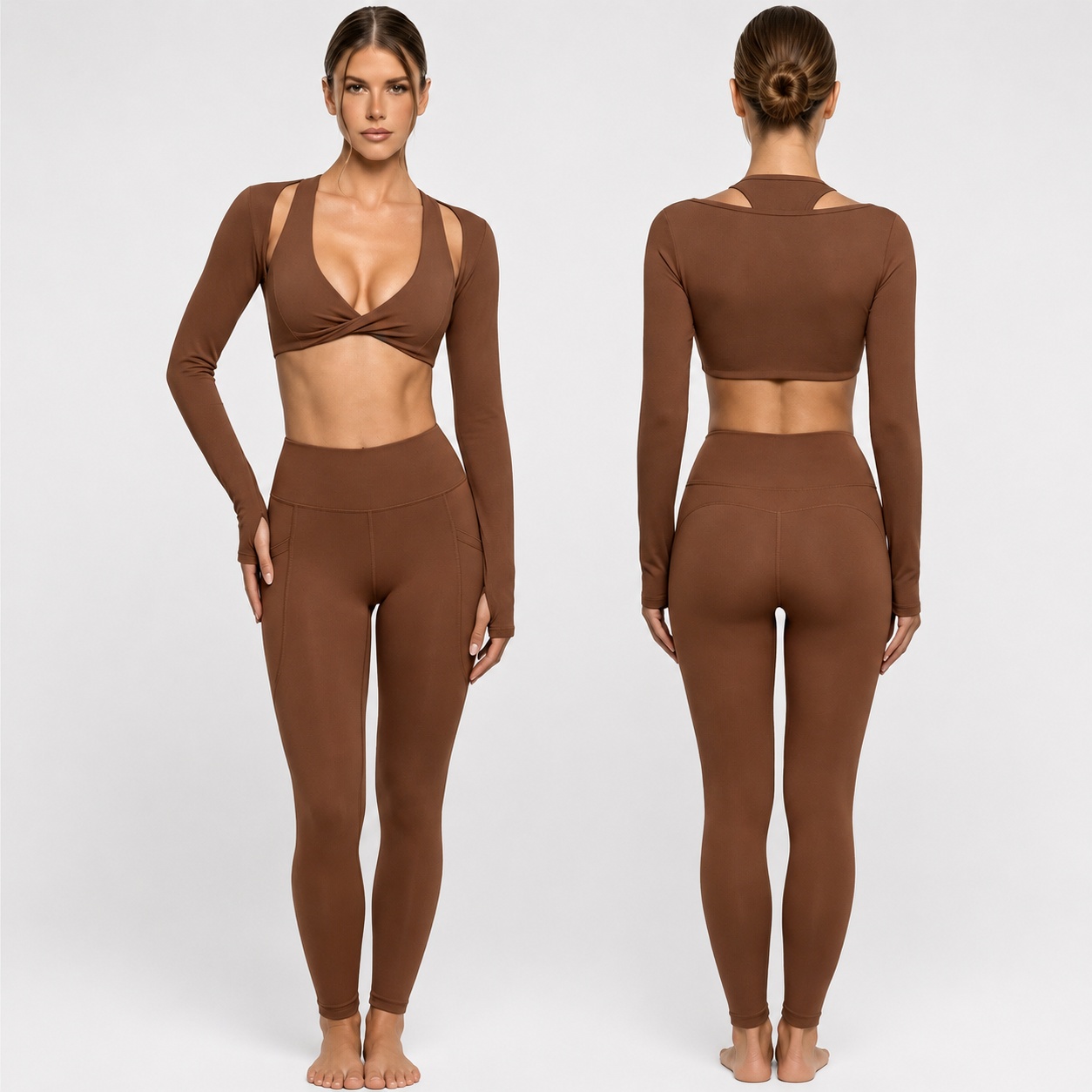 Private Label Scallop Halter Yoga Set for private label OEM activewear manufacturing