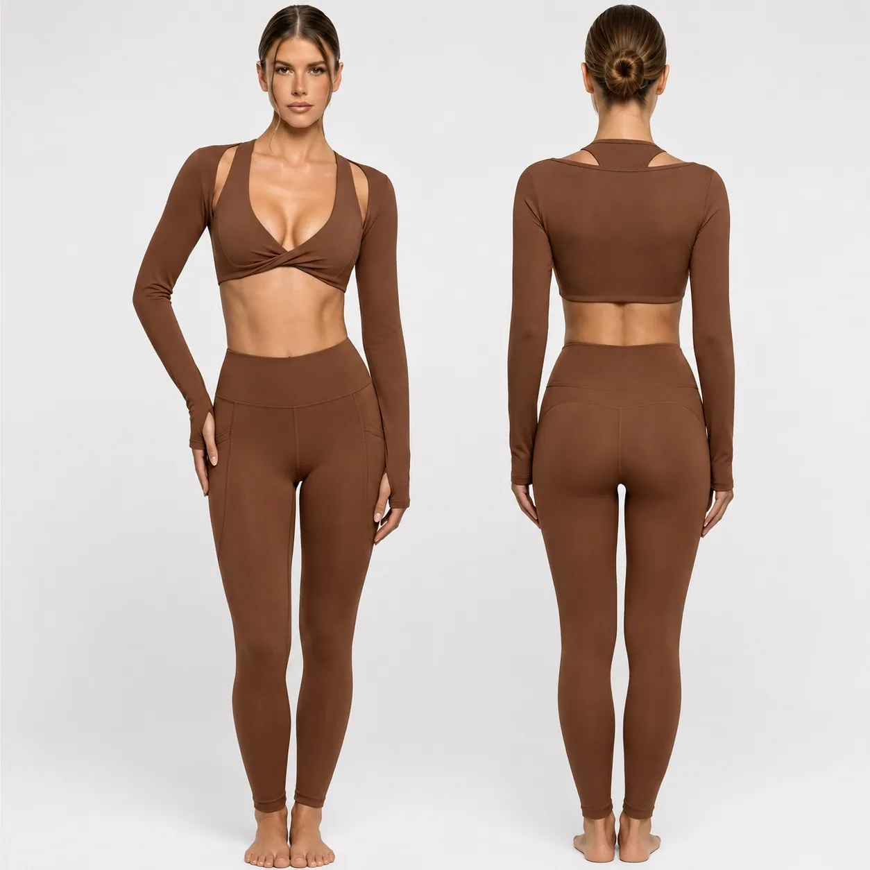 YS-011 Private Label Scallop Halter Yoga Set