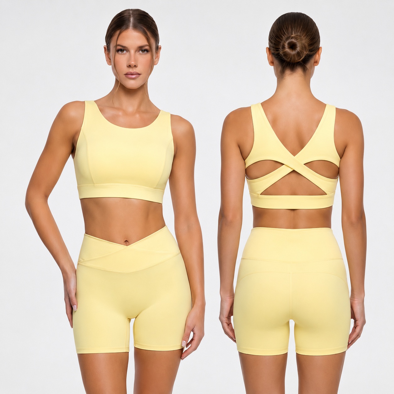 Open Back Biker Shorts Set for yoga and pilates brands