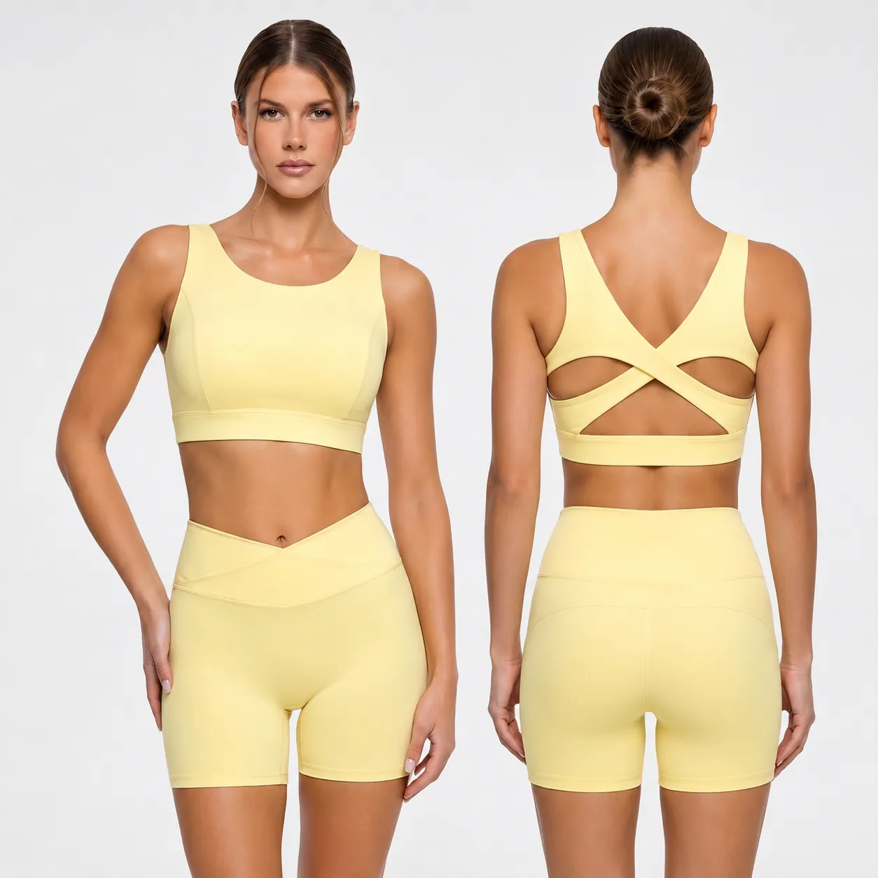 Open back biker shorts set for naked feel activewear sourcing