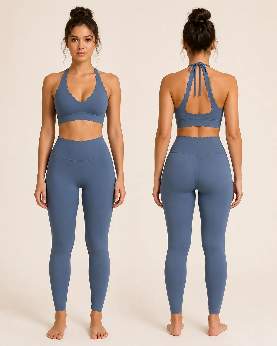 Scallop edge activewear collection for private label yoga sets and sports bras