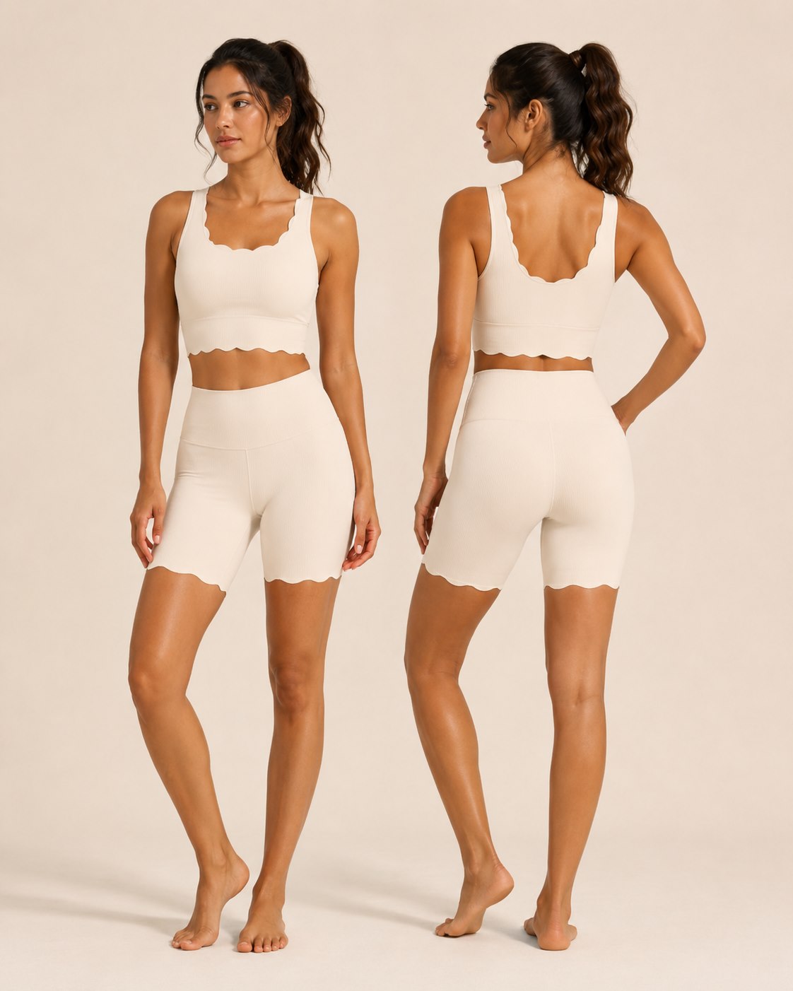 Private label scallop edge bike shorts set for activewear sourcing