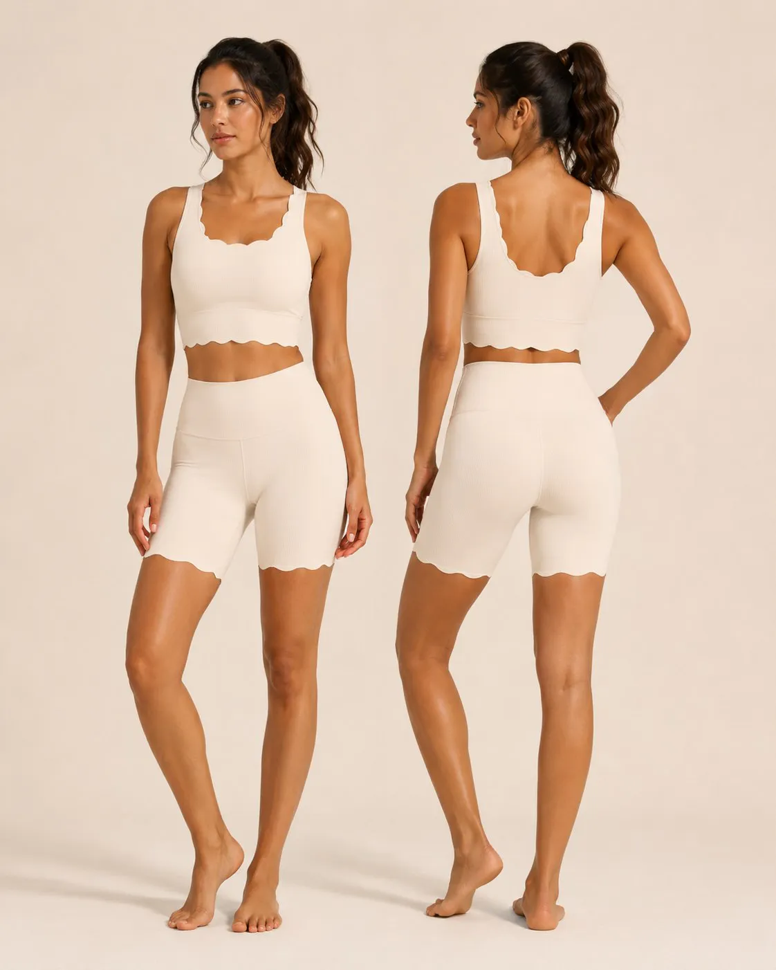 Private label scallop edge bike shorts set for activewear sourcing