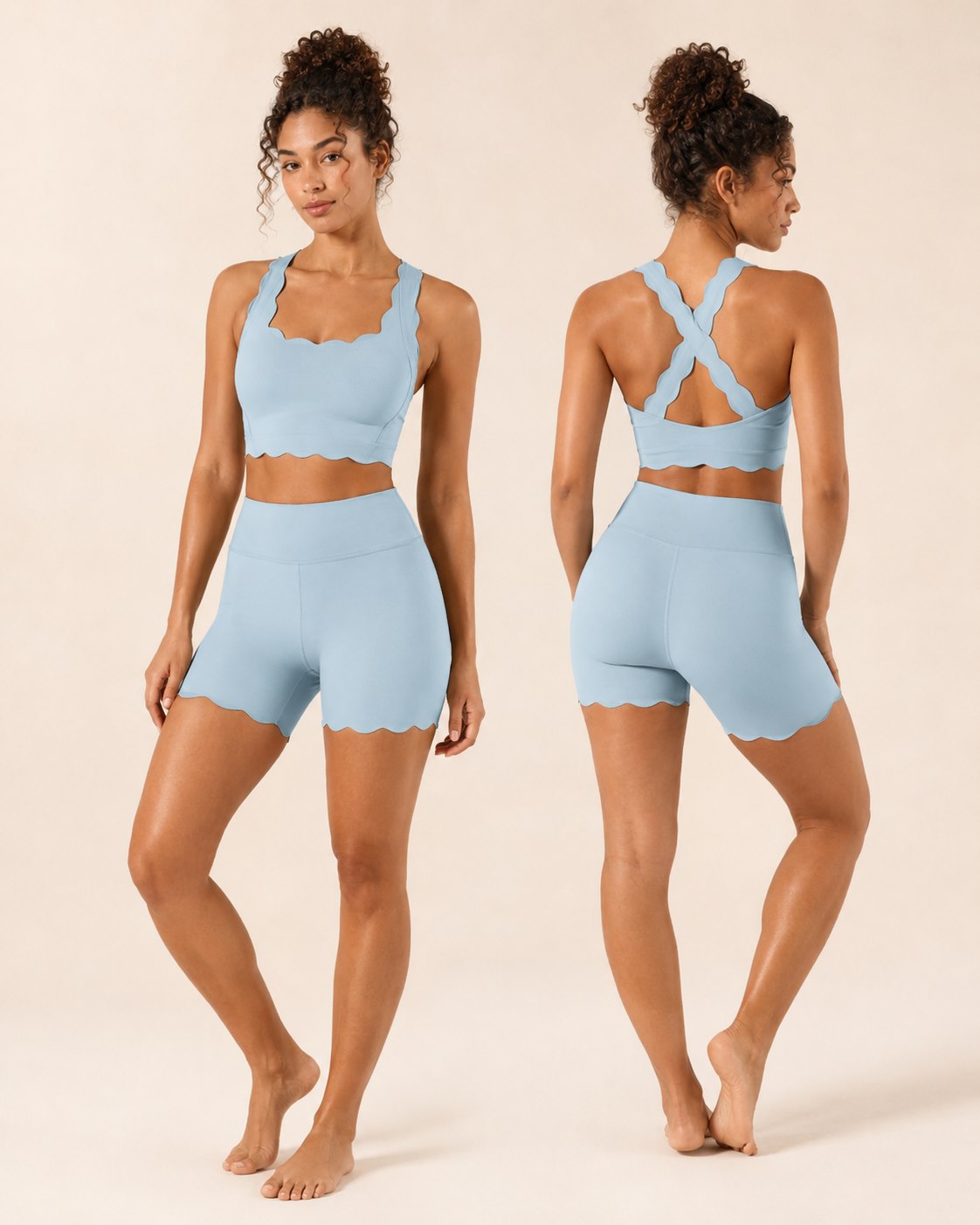 OEM scallop edge yoga shorts set for private label activewear brands