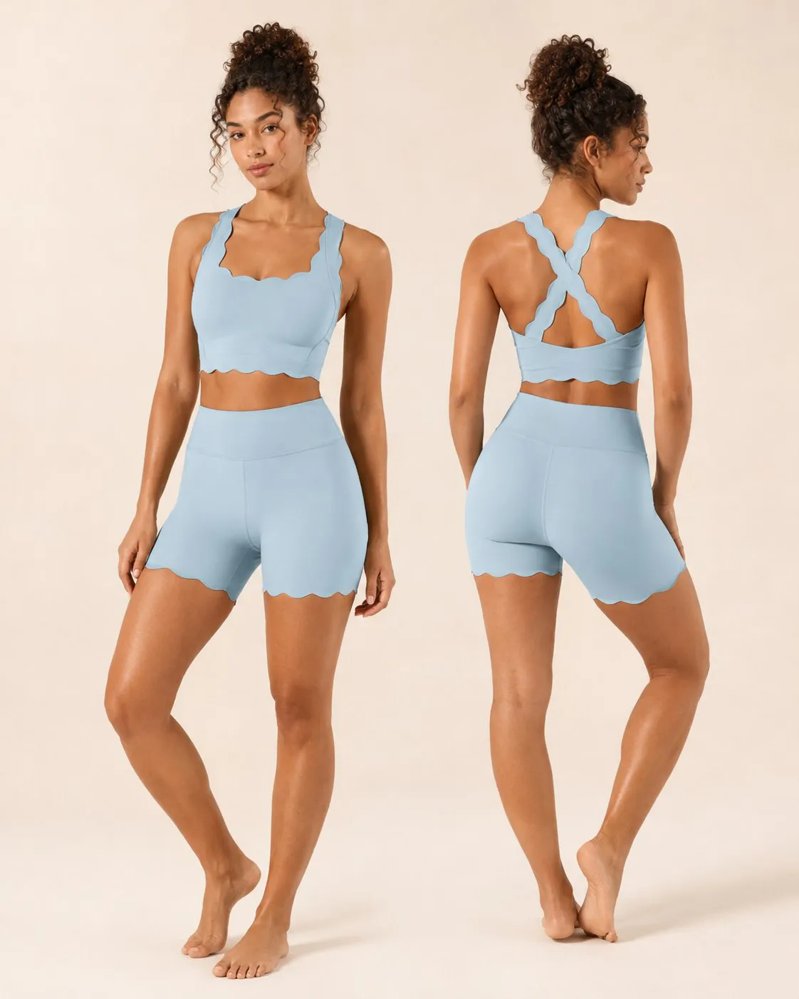 OEM scallop edge yoga shorts set for private label activewear brands