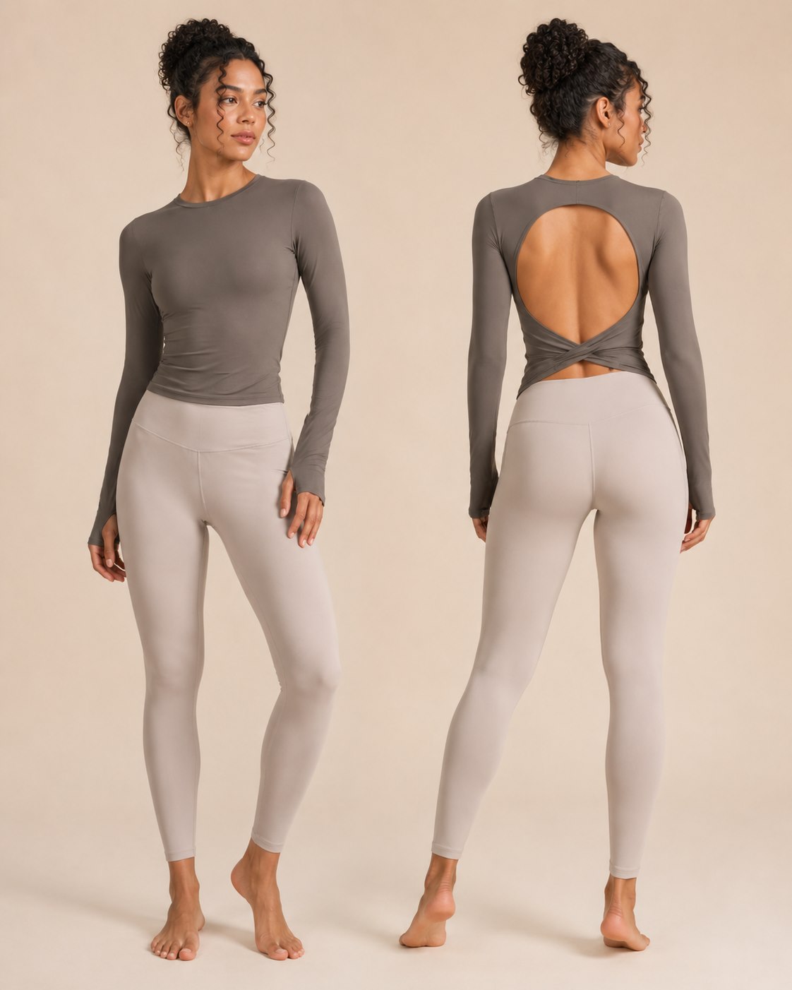 Private Label Open Back Long Sleeve Yoga Top for private label OEM activewear manufacturing