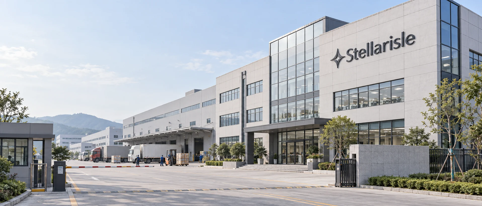 Stellarisle activewear partner factory exterior and loading area